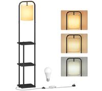 VASAGLE Lampadaire sur Pied, avec 3 Étagères, Lampe sur Pied, Ampoule LED Incluse, avec Interrupteur, Abat-Jour en Tissu, pour Salon, Chambre, Noir d'Encre LFL001BD02