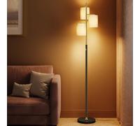 VASAGLE Lampadaire sur Pied Salon, Lampe sur Pied, avec 3 Ampoules, Intensité Réglable, Abat-Jour en Tissu, Style Moderne, 3 Douilles E27, Doré et Noir LFL003B02