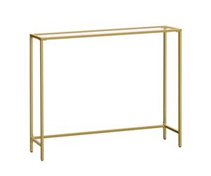 VASAGLE LGT132A01 Table de Console, Table d'entrée, extrémité du canapé, Plateau en Verre trempé, Cadre en métal, Pieds réglables, pour Salon, entrée, Couloir, doré pâle et Transparent