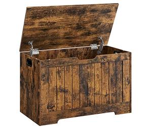 VASAGLE LHS011T01 Coffre de Rangement avec 2 charnières de sécurité Style Rustique 40 x 76 x 48 cm pour Couloir, Chambre à Coucher, Salon Marron Rustique