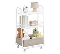 VASAGLE LILEA Collection - Chariot de Rangement avec Panier en Tissu, Chariot à roulettes à 3 Niveaux, avec Étagères, pour Salon, Chambre, Cuisine, Blanc Nuage et Marron Camel LRC001WB01