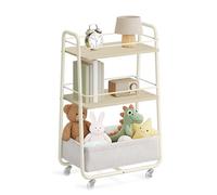 VASAGLE LILEA Collection - Chariot de Rangement avec Panier en Tissu, Chariot à roulettes à 3 Niveaux, avec Étagères, pour Salon, Chambre, Cuisine, Beige Naturel et Blanc Crème LRC001LL02