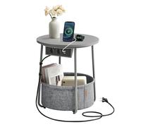 VASAGLE LILEA Collection - Petite Table Basse Ronde, Table d’Appoint avec Panier en Tissu et Multiprise, Rangement, pour Salon, Chambre, Style Moderne, Gris Tourterelle et Gris Ardoise LET228G02