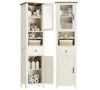 VASAGLE LIRY Collection - Armoire Salle de Bain Style Campagne, Meuble de Rangement Mince, Compartiments Ouverts, 1 Tiroir, avec Portes, Blanc Rustique et Marron Miel, 31,5 x 40 x 171 cm BBK760W101