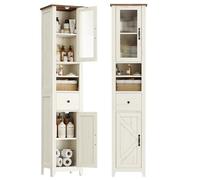 VASAGLE LIRY Collection - Armoire Salle de Bain Style Campagne, Meuble de Rangement Mince, Compartiments Ouverts, 1 Tiroir, avec Portes, Blanc Rustique et Marron Miel, 31,5 x 33 x 171 cm BBK660W101