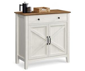VASAGLE LIRY Collection - Buffet, Meuble de Rangement avec Tiroir, Meuble de Cuisine, avec Portes, Étagère Réglable, Style Campagne, 40 x 80 x 80 cm, Blanc Rustique et Marron Miel BBK341W01