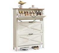 VASAGLE LIRY Collection - Meuble à Chaussures à 3 Abattants, Placard de Rangement Autoportant, Étroit, pour Entrée, Style Campagne, Capacité de 18 à 24 Paires, Blanc Rustique HSC301W02