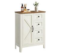 VASAGLE LIRY Collection - Meuble de Rangement, Armoire Salle de Bain, Style Ferme, avec 4 Tiroirs, Étagère Réglable, Blanc Rustique BBK753W01