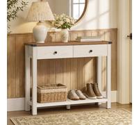 VASAGLE LIRY Collection - Table Console, Table d'Entrée avec 2 Tiroirs et Étagère de Rangement, pour Entrée, Salon, Style Campagnard, Blanc Rustique et Marron Miel LNT141W101