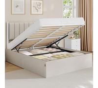 VASAGLE Lit Coffre 140 x 190 cm, Cadre de Lit, 2 Personnes, Sommier Relevable, avec Rangement, Système Hydraulique, Moderne et Minimaliste, Montage Facile, Beige Cappuccino RMB613LH01