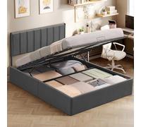 VASAGLE Lit Coffre 140 x 190 cm, Cadre de Lit, 2 Personnes, Sommier Relevable, avec Rangement, Système Hydraulique, Moderne et Minimaliste, Montage Facile, Gris Foncé RMB613G02