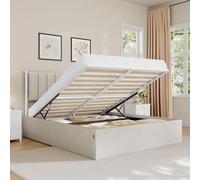 VASAGLE Lit Coffre 140 x 190 cm, Cadre de Lit, 2 Personnes, Sommier Relevable, avec Rangement, Système Hydraulique, Moderne et Minimaliste, Montage Facile, Beige Cappuccino RMB613LH01