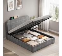 VASAGLE Lit Coffre 140 x 190 cm, Lit Double, Cadre, Sommier Relevable, avec Rangement, Éclairage LED, Ports de Charge, Style Moderne, Gris Ardoise RMB943G01V2