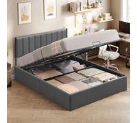 VASAGLE Lit Coffre 160 x 200 cm, Cadre de Lit, 2 Personnes, Sommier Relevable, avec Rangement, Système Hydraulique, Moderne et Minimaliste, Montage Facile, Gris Foncé RMB615G02