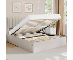 VASAGLE Lit Coffre 160 x 200 cm, Sommier Relevable, avec Rangement