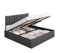 VASAGLE Lit Coffre 180 x 200 cm, Sommier Relevable, avec Rangement | Cadre de Lit 2 Personnes, Système Hydraulique, Moderne et Minimaliste, Montage Facile, Collection KACY RMB618GN01