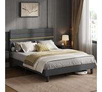 VASAGLE Lit Double, Cadre de Lit, Convient pour Un Matelas de 160 x 200 cm, Tête de Lit Rembourrée Ajustable, en Métal, Bois Massif, Moderne, Gris Ardoise RMB505G01