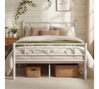 VASAGLE Lit Double, en Métal, pour Matelas de 140x190 cm, Montage Facile | Lit 2 Personnes, pour Petits Espaces, Chambre d’Amis, Chambre Ado, Blanc mat, Collection VIVIAN RMB063W01