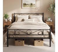 VASAGLE Lit Double, en Métal, pour Matelas de 160 x 200 cm, Montage Facile | Lit 2 Personnes, pour Petits Espaces, Chambre d’Amis, Chambre Ado, Noir mat, Collection VIVIAN RMB065B01