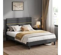 VASAGLE Lit Double, Tête de Lit Rembourrée Ajustable, 140 x 200 cm | Cadre de Lit Moderne, Métal, Bois Massif, Gris Ardoise, Collection KACY RMB504G01