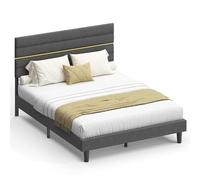 VASAGLE Lit Double, Tête de Lit Rembourrée Ajustable, 160 x 200 cm | Cadre de Lit Moderne, Métal, Bois Massif, Gris ardoise, Collection KACY RMB505G01