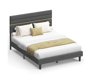 VASAGLE Lit Double, Tête de Lit Rembourrée Ajustable, 160 x 200 cm | Cadre de Lit Moderne, Métal, Panneau MDF, Gris ardoise, Collection KACY RMB505G01