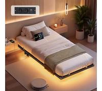 VASAGLE Lit Flottant 90 x 190 cm, avec Lumières LED, Station de Charge Amovible, 2 Prises CA, 1 Port Type-C, 1 Port USB-A, 1 Port USB-A à l’Arrière, Supporte Jusqu'à 250 kg, Noir d'encre RMB171B101