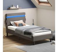 VASAGLE Lit Simple en Métal, 90 x 190 cm, Éclairage LED | Cadre de Lit, avec Tête de Lit, Prise Port USB et TYPE-C, pour Chambre d’Amis, Gris foncé, Collection KACY RMB801G71V2
