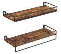 VASAGLE Lot de 2 Étagères Murales, Tablettes Suspendues avec Tringle, Rangements Flottants, Marron Rustique et Noir LWS441B01