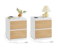 VASAGLE Lot de 2 Table de Chevet avec Multiprise, Table d'Appoint, 2 Tiroirs, 2 Prises CA, 2 Ports USB-A, pour Salon, Chambre, Bureau, Moderne, Jaune Amande LET821Y02