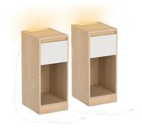 Vasagle Lot De 2, Table De Chevet Étroite, Table D'appoint, Avec Éclairage Led, 1 Port Usb-A, 1 Port Usb-C, Tiroirs Et Compartiments Ouverts, Pour Chambre, Salon, Jaune Amande Et Blanc Nuage