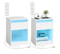 VASAGLE Lot de 2 Table de Nuit avec Multiprise, Tiroir, 2 Ports USB | Table d’Appoint avec Lumières LED Réglables, 2 Prises, Moderne, pour Chambre, Salon, Blanc Nuage, Collection KAILYN