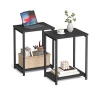 VASAGLE Lot de 2 tables d'appoint avec étagère de rangement, tables de nuit fines, cadre en acier, pour salon, bureau, chambre à coucher, industriel, noir ULET272B16