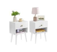 VASAGLE Lot de 2 Tables de Chevet avec tiroir et étagère Ouverte, Pieds en Bois, Table Basse pour Salon, Chambre à Coucher, canapé, Blanc Neige LET855W01