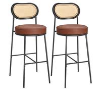 VASAGLE Lot de 2 Tabourets de Bar, Chaises de Bar Hauteur Comptoir, Tabourets Haut de Cuisine avec Dossier Incurvé, en Rotin PE Boho, 48,2 x 45,7 x 104,7 cm, Marron Caramel LBC097K01
