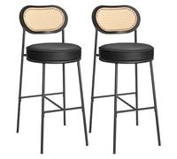VASAGLE Lot de 2 Tabourets de Bar, Chaises de Bar Hauteur Comptoir, Tabourets Haut de Cuisine avec Dossier Incurvé, en Rotin PE Boho, 48,2 x 45,7 x 104,7 cm, Noir d'encre LBC097B01
