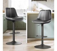 VASAGLE Lot de 2 Tabourets de Bar, Pivotants, Réglables en Hauteur, Dossier Ergonomique, PU, Base Métallique, Modernes, pour Îlot de Cuisine, Bar, Noir d'encre LJB168B01