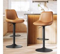 VASAGLE Lot de 4 Tabourets de Bar, Pivotants, Réglables en Hauteur, Dossier Ergonomique, PU, Base Métallique, Modernes, pour Îlot de Cuisine, Bar, Marron Caramel LJB268K01