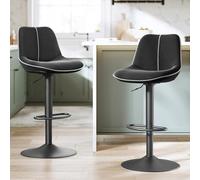 VASAGLE Lot de 2 Tabourets de Bar, Pivotants, Réglables en Hauteur, Dossier Ergonomique, Velours, Base Métallique, Modernes, pour Îlot de Cuisine, Bar, Noir d'encre LJB188B01