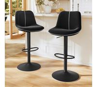 VASAGLE Lot de 2 Tabourets de Bar, Pivotants, Réglables en Hauteur, Dossier Ergonomique, Velours, Base Métallique, Modernes, pour Îlot de Cuisine, Bar, Noir d'encre LJB188B01