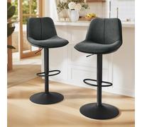 VASAGLE Lot de 2 Tabourets de Bar, Pivotants, Réglables en Hauteur, Dossier Ergonomique, Velours, Base Métallique, Modernes, pour Îlot de Cuisine, Bar, Gris Anthracite LJB188G01