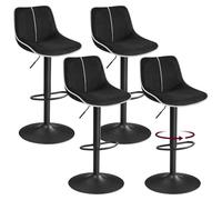 VASAGLE Lot de 4 Tabourets de Bar, Pivotants, Réglables en Hauteur, Dossier Ergonomique, Velours, Base Métallique, Modernes, pour Îlot de Cuisine, Bar, Noir d'encre LJB188B01-2J