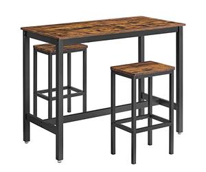 VASAGLE Lot Table et Chaises de Bar, Table Haute avec 2 Tabourets de Style Industriel, pour Cuisine, Salle à Manger, Salon, Marron Rustique et Noir LBT15X