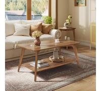 VASAGLE MAEZO Collection - Table Basse, Table de Salon à 2 Niveaux, avec Rangement, Patins, 55 x 100 x 45 cm, Montage Facile, pour Salon, Marron Miel LCT249K01