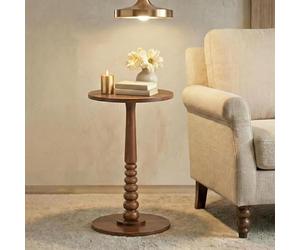 VASAGLE Mariel Collection - Table d’Appoint Ronde, Table à Boissons, Gueridon, pour Petits Espaces, Pied en Bois Massif, Style Mid-Century Modern, pour Salon, Chambre, Marron Châtaigne LET293KX01