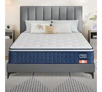 VASAGLE Matelas Double 140 x 190 x 25 cm, Matelas Hybride à Ressorts Ensachés, Mousse à Mémoire de Forme Gel, Soutien Mi-Ferme sur 7 Zones, Bords Renforcés, Housse Respirante, Bleu RMZ223QZ02