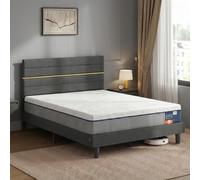 VASAGLE Matelas Simple 90 x 190 x 20 cm avec Lit Simple, Mousse à Mémoire de Forme Gel, Soutien Mi-Ferme sur 7 Zones, Tête de Lit Rembourrée Ajustable, Bleu et Gris Ardoise RMZ123QZ01-02