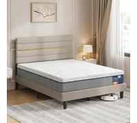 VASAGLE Matelas Simple 90 x 190 x 20 cm avec Lit Simple, Mousse à Mémoire de Forme Gel, Soutien Mi-Ferme sur 7 Zones, Tête de Lit Rembourrée Ajustable, Bleu et Beige Capuccino RMZ123QZ01-01