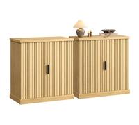 VASAGLE MAXE Collection - Buffet, Lot de 2, Console, Meuble de Rangement avec Étagères Réglables, Portes Cannelées, Style Transitionnel, pour Cuisine, Salle à Manger, Beige Chêne ZH2505001