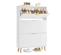 VASAGLE MAXE Collection - Meuble à Chaussures à 3 Abattants, Armoire à Chaussures Entrée Étroite, Portes Rainurées, jusqu’à 24 Paires de Chaussures, Moderne du Milieu du Siècle, Blanc Nuage HSC302WB02